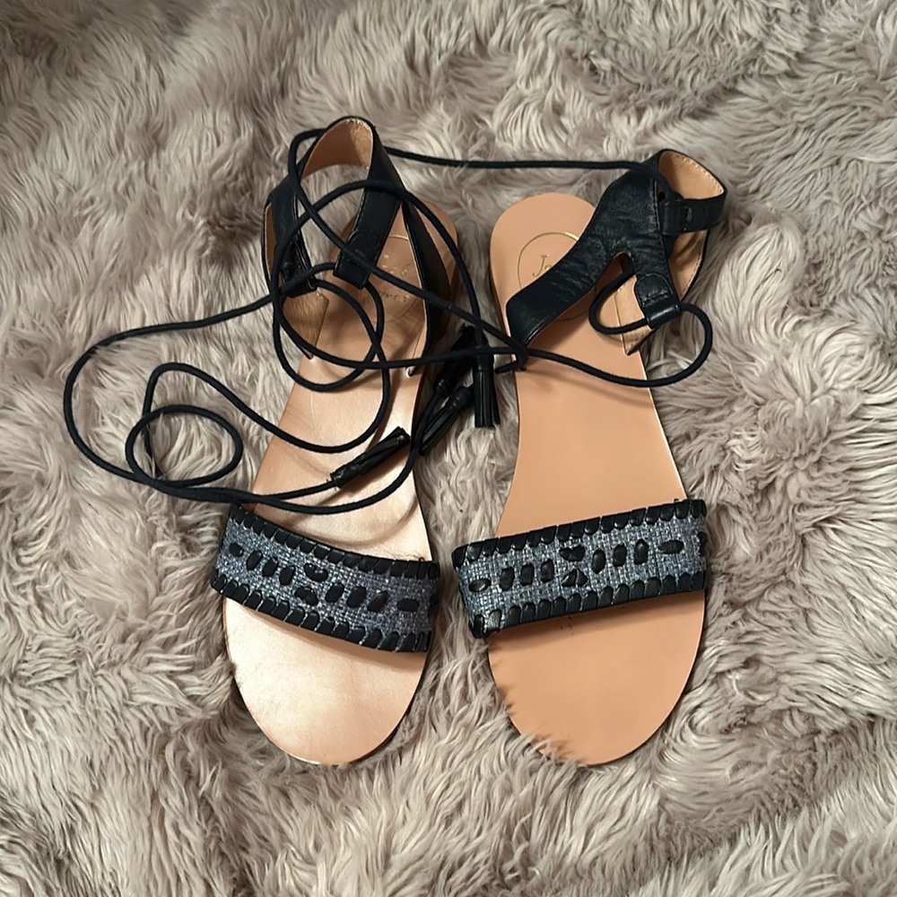 JACK ROGERS TATE RAFFIA LACE UP SANDALS